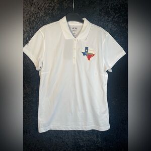 Adidas white polo shirt “Houston" embroidered Texas flag logo